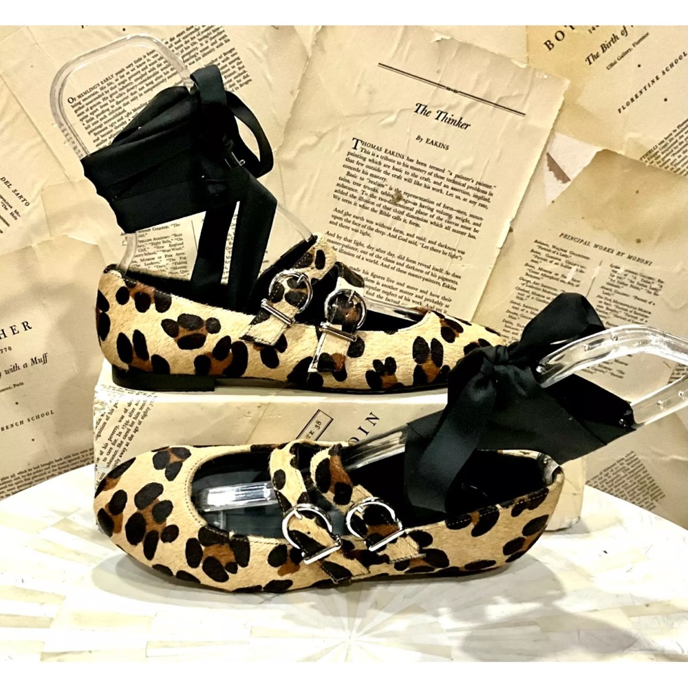 Anthropologie Alohas Thekla Mary Jane Ballet Flat Leopard Hair Print Lace Up - Picture 8 of 10